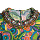 Multicolor Geometric Print Silk Crystals Midi Dress