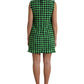 Green Houndstooth Sleeveless Aline Mini Dress
