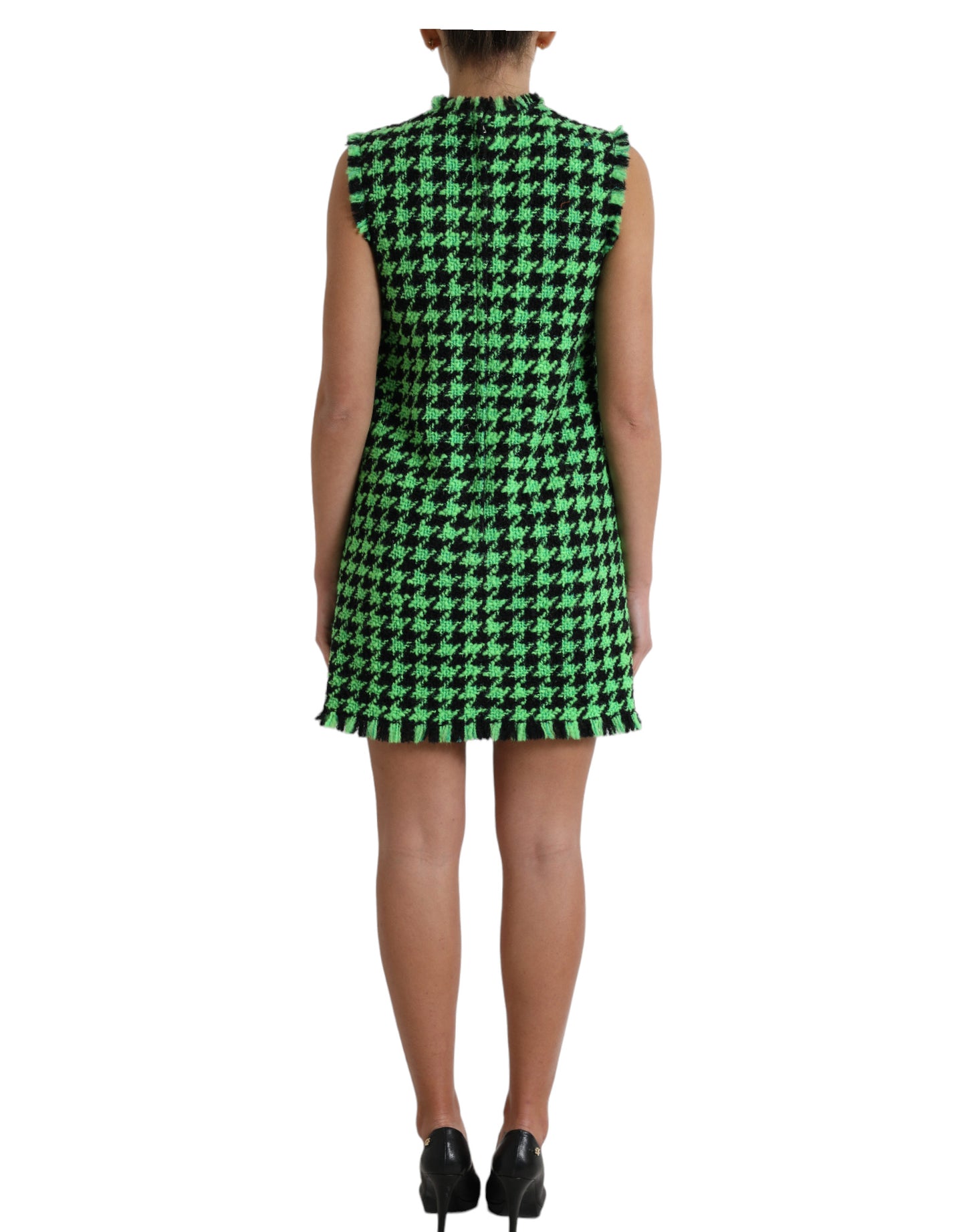 Green Houndstooth Sleeveless Aline Mini Dress