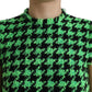 Green Houndstooth Sleeveless Aline Mini Dress