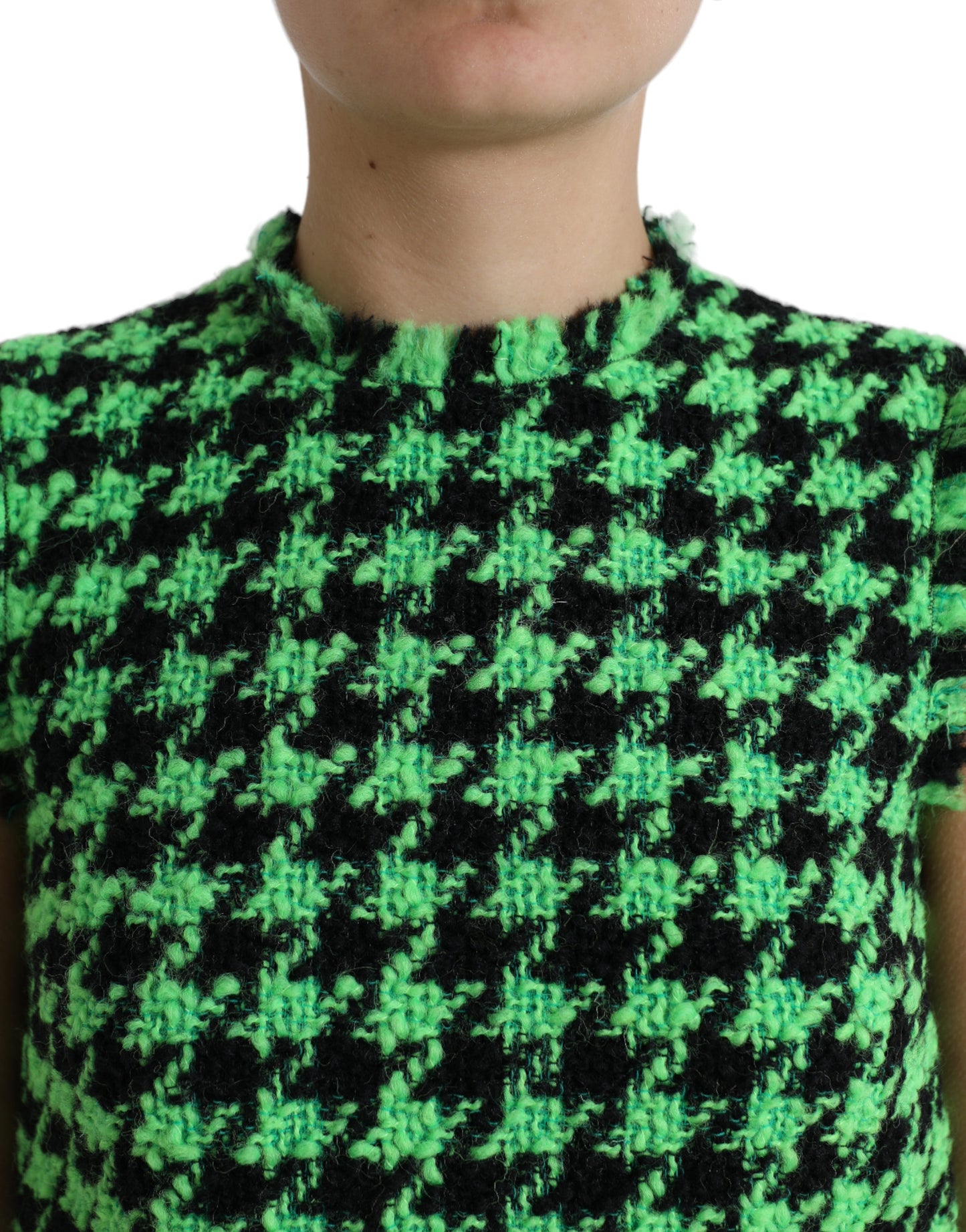 Green Houndstooth Sleeveless Aline Mini Dress