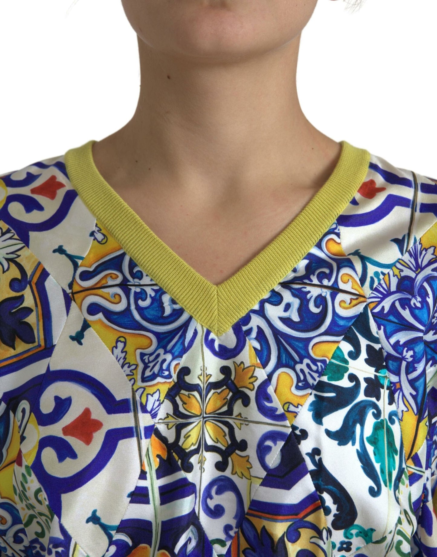 Multicolor Majolica Vneck Pullover Sweater