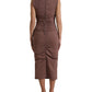 Brown Viscose Sheath Sleeveless Bodycon Midi Dress