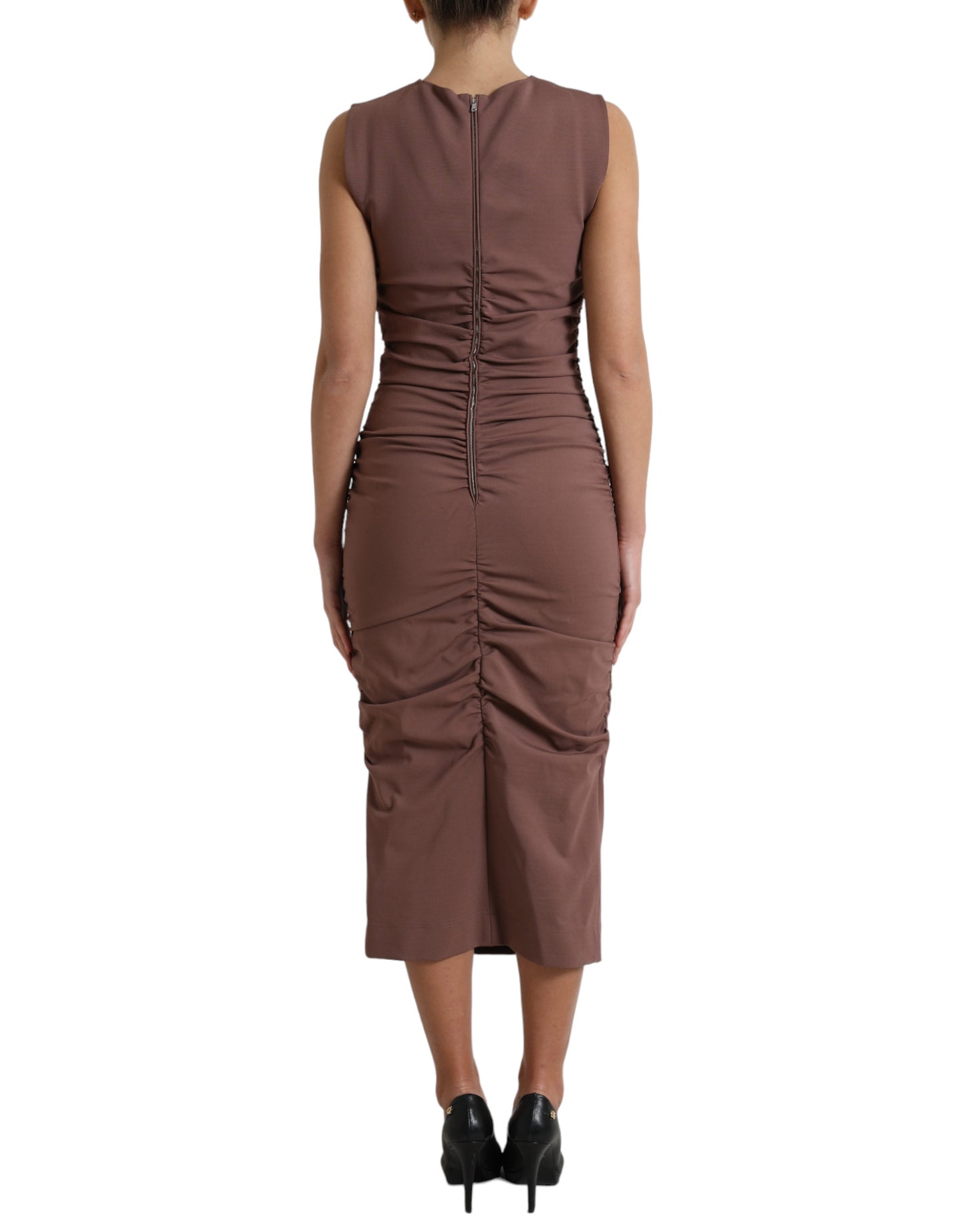 Brown Viscose Sheath Sleeveless Bodycon Midi Dress