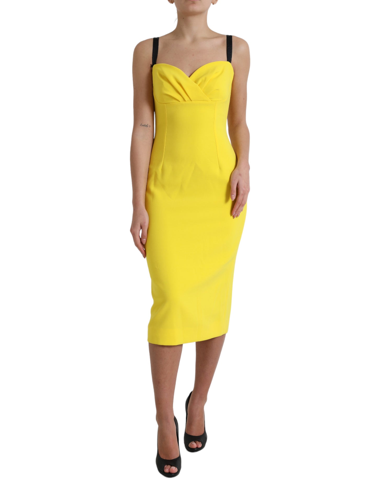 Yellow Polyester Sleeveless Bodycon Midi Dress