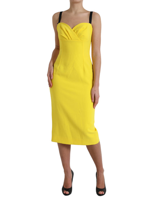 Yellow Polyester Sleeveless Bodycon Midi Dress