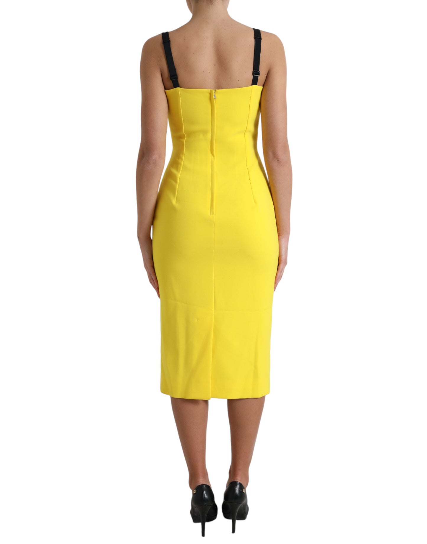 Yellow Polyester Sleeveless Bodycon Midi Dress