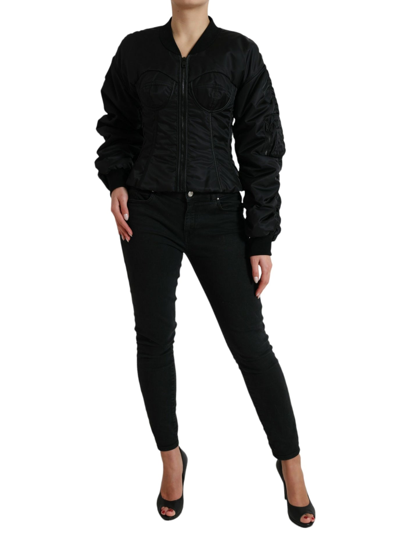 Elegant Black Nylon Blouson Jacket