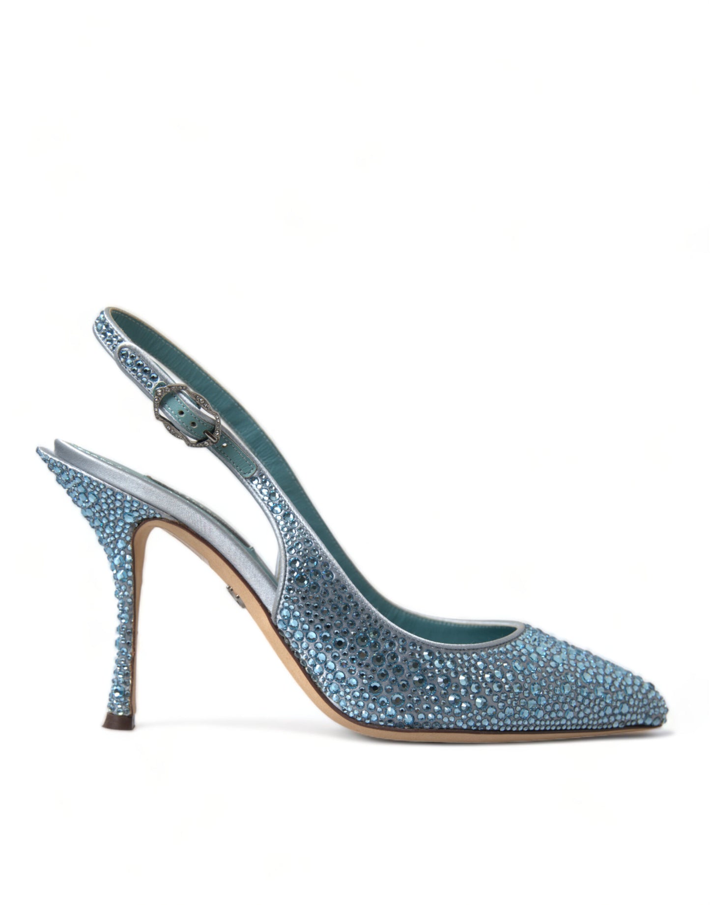 Aquamarine Slingback Heels with Crystal Embellishments