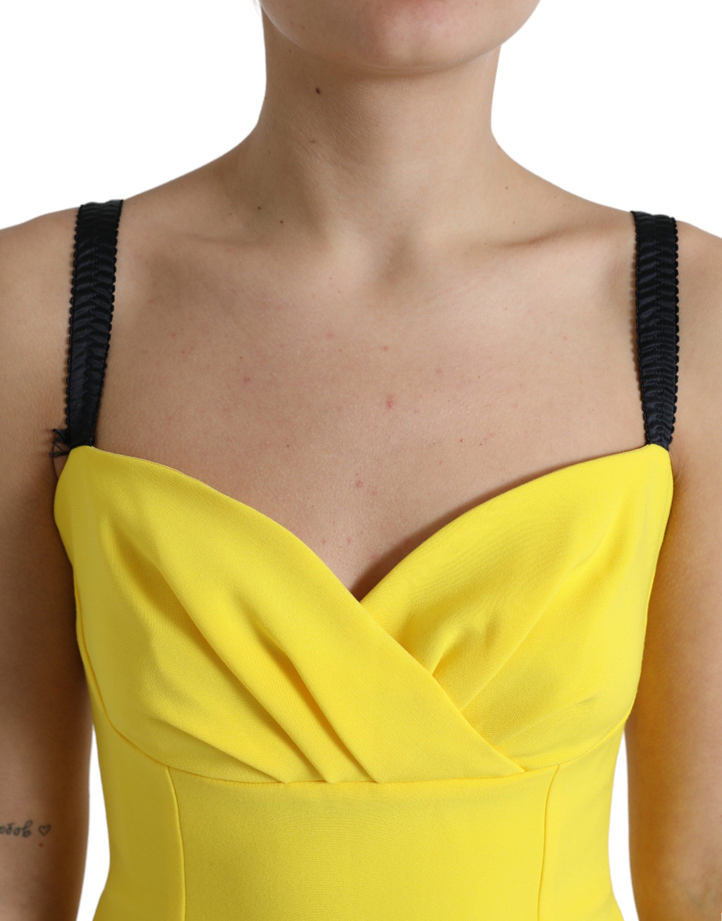 Yellow Polyester Sleeveless Bodycon Midi Dress