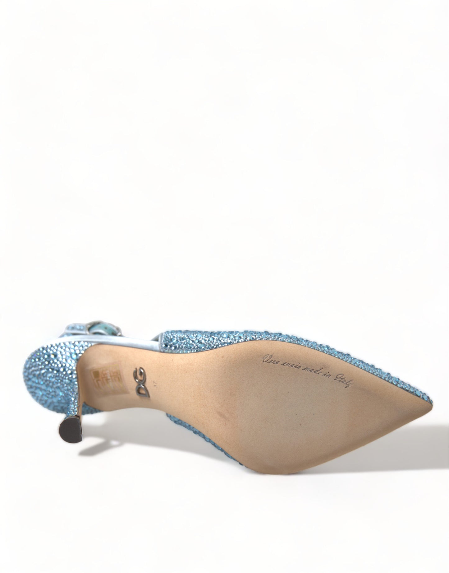 Aquamarine Slingback Heels with Crystal Embellishments