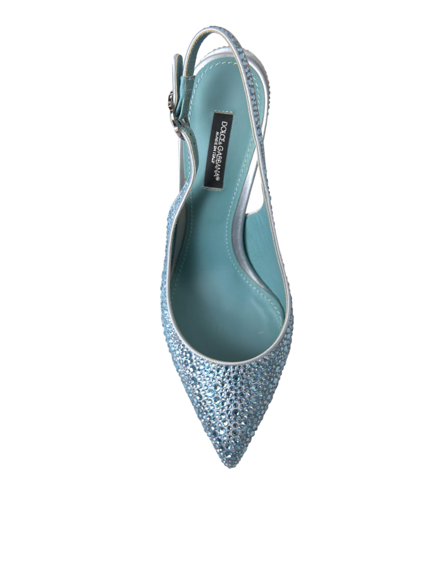 Aquamarine Slingback Heels with Crystal Embellishments