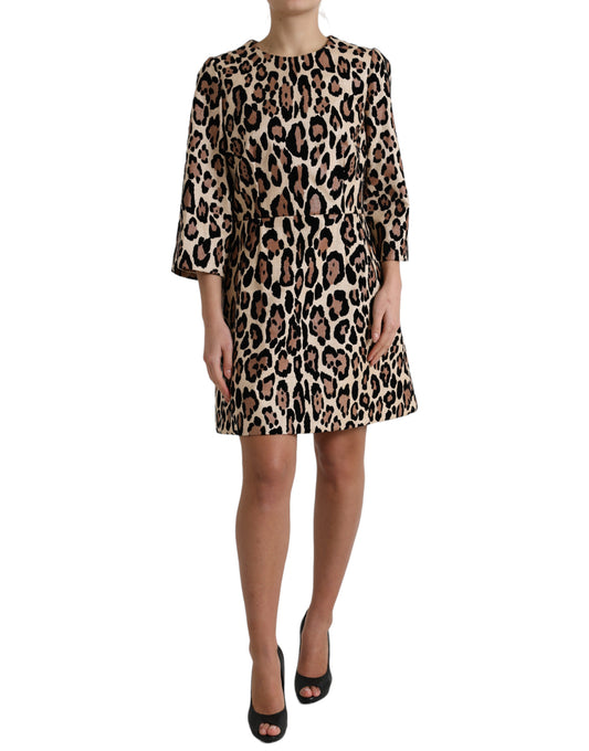 Brown Leopard Print Nylon Aline Mini Dress