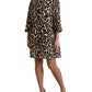 Brown Leopard Print Nylon Aline Mini Dress