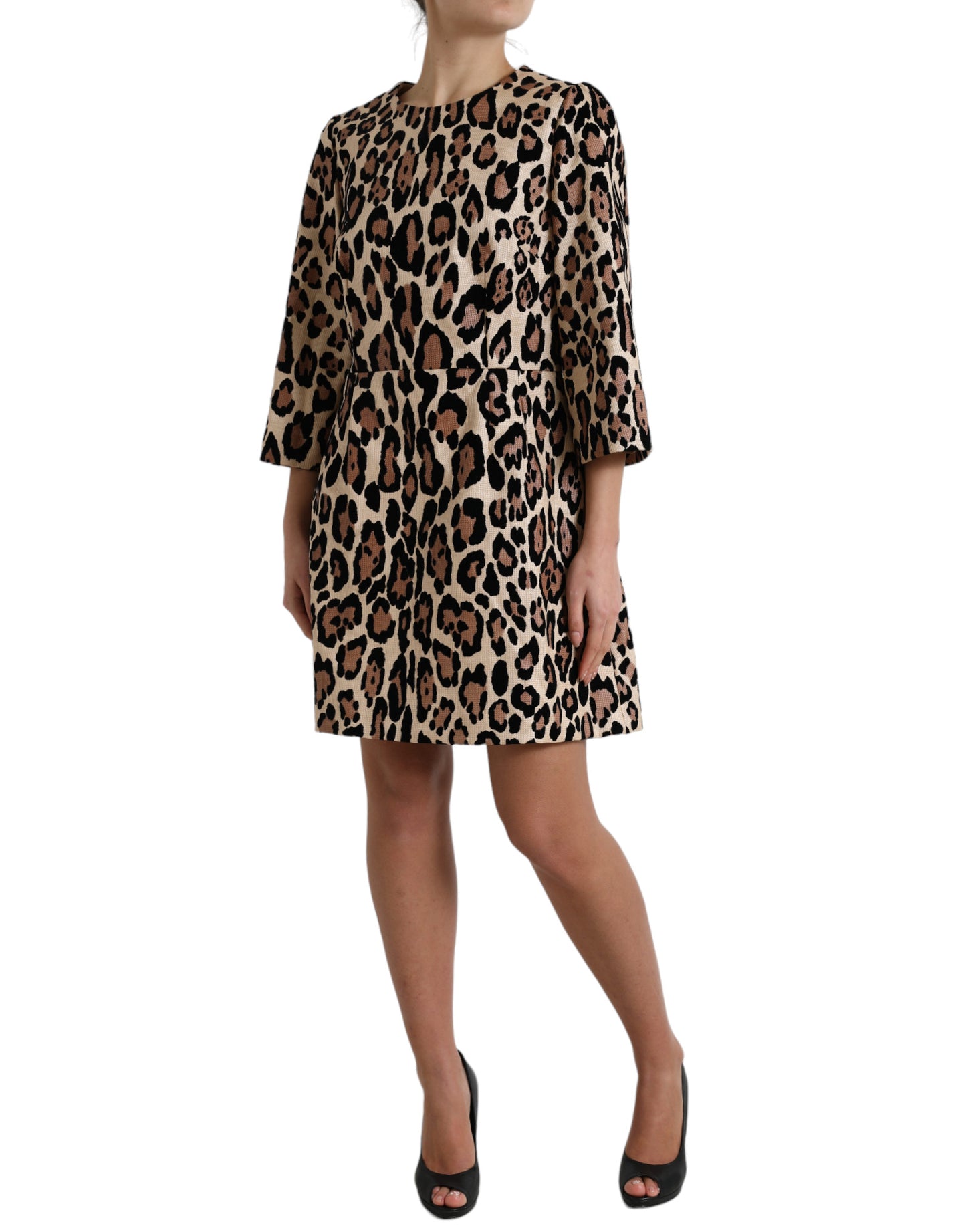 Brown Leopard Print Nylon Aline Mini Dress