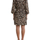Brown Leopard Print Nylon Aline Mini Dress