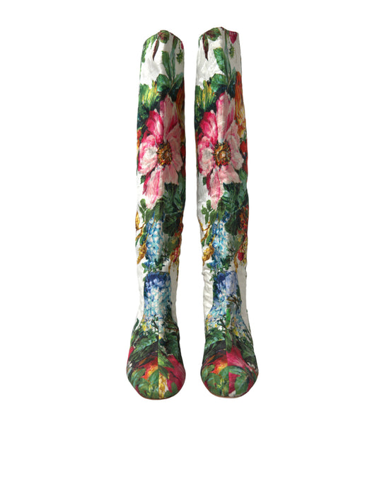 Floral Brocade Knee High Boots