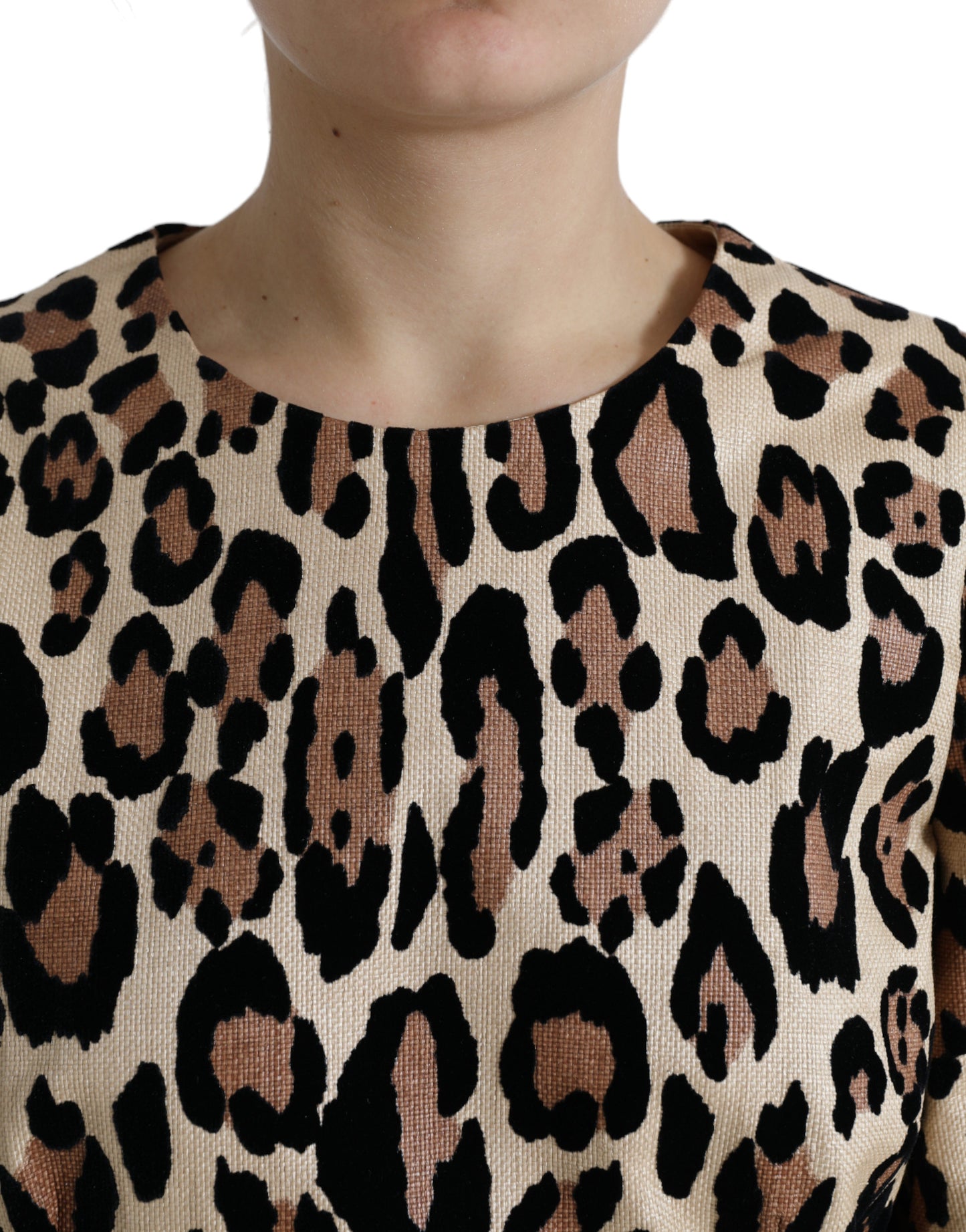 Brown Leopard Print Nylon Aline Mini Dress