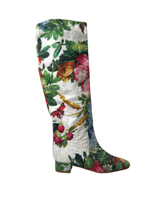 Floral Brocade Knee High Boots