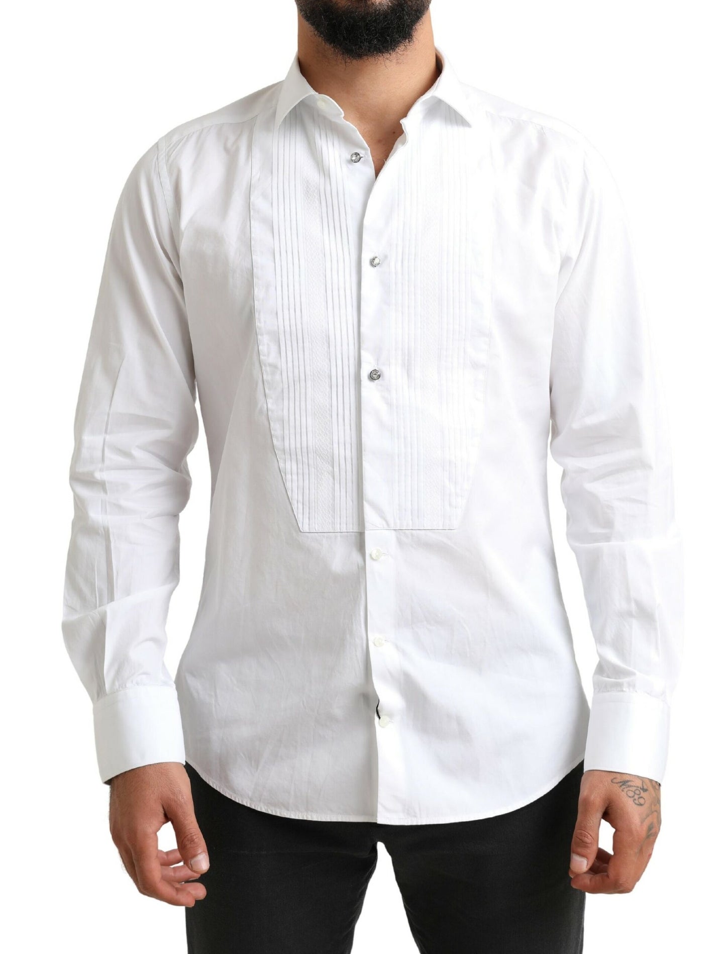 Elegant White Cotton Dress Shirt for Men