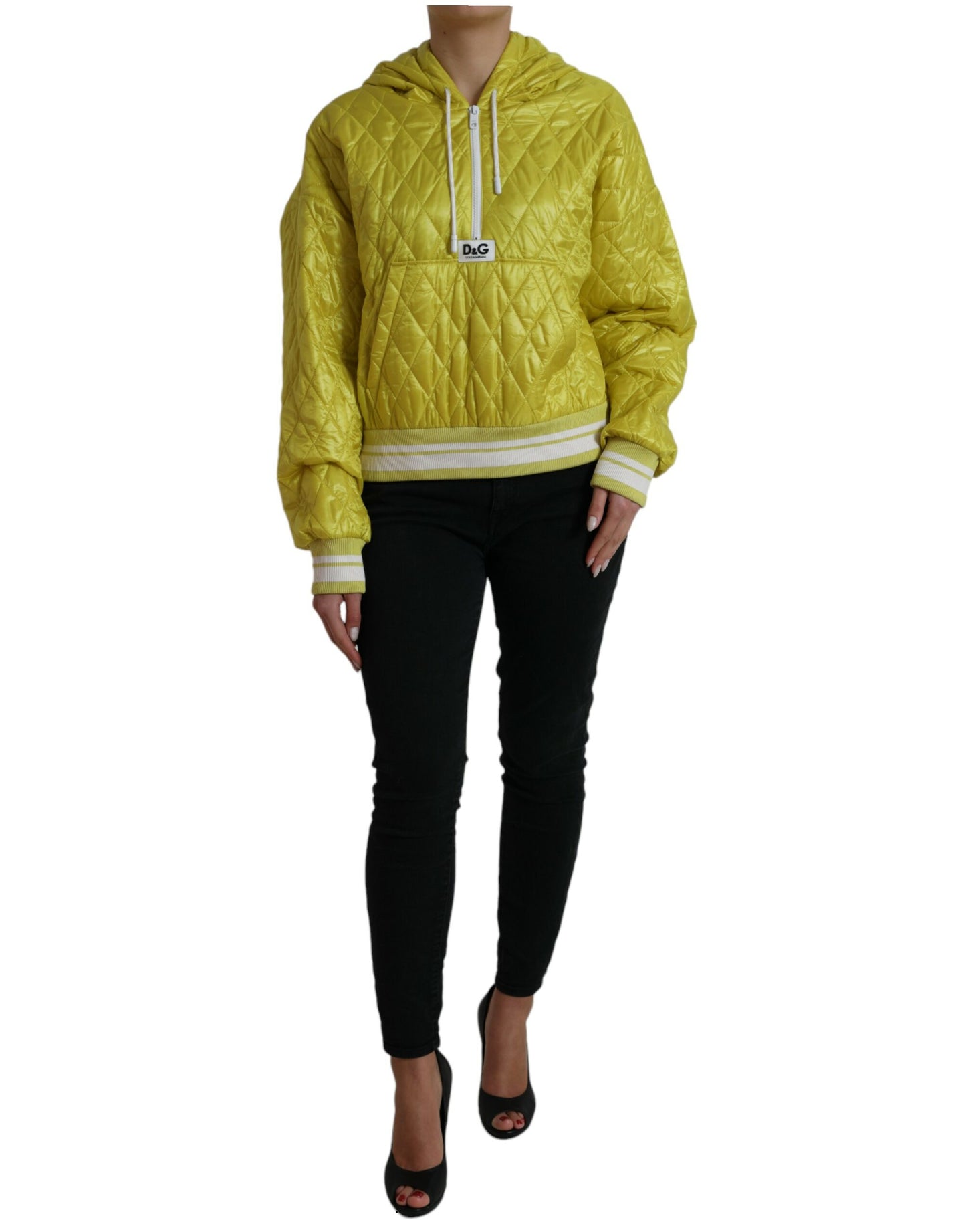 Yellow Nylon Quilted Hooded Pullover Jacket