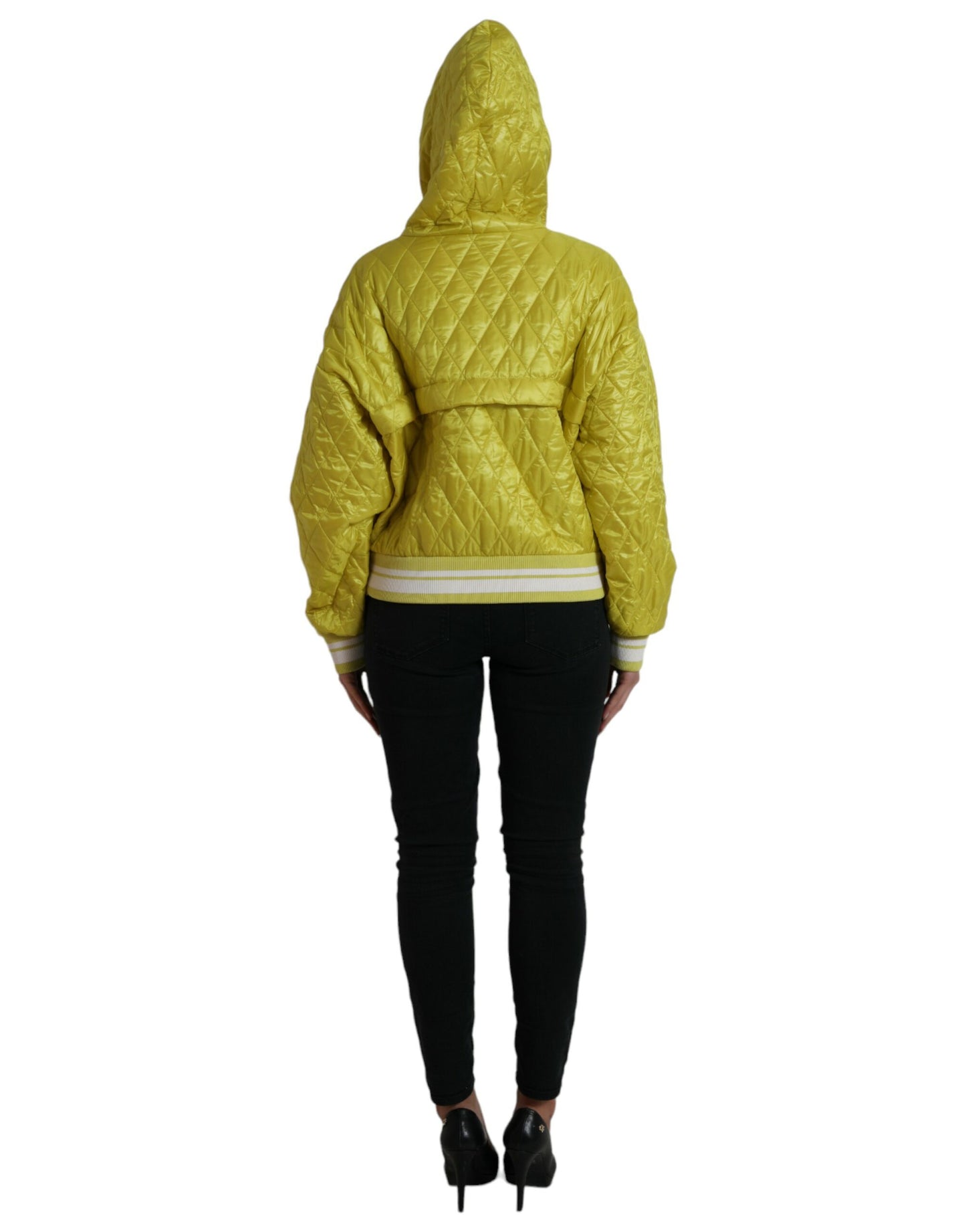 Yellow Nylon Quilted Hooded Pullover Jacket