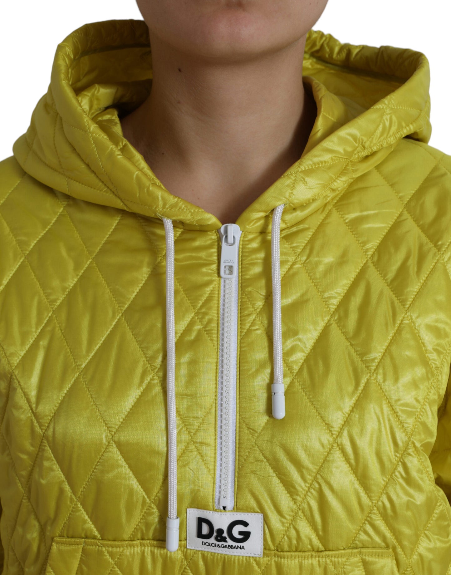 Yellow Nylon Quilted Hooded Pullover Jacket