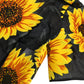 Black Sunflower Print Nylon A-line Midi Dress