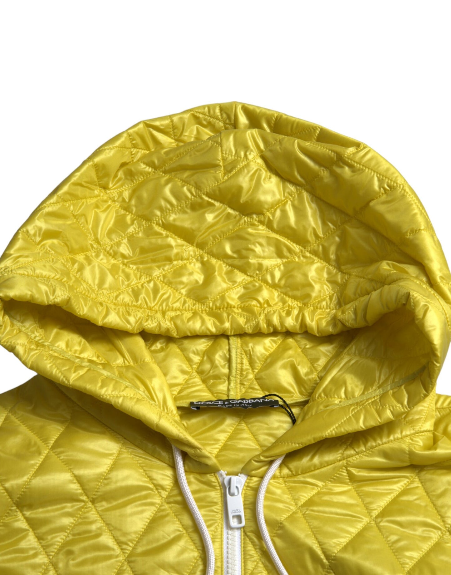 Yellow Nylon Quilted Hooded Pullover Jacket