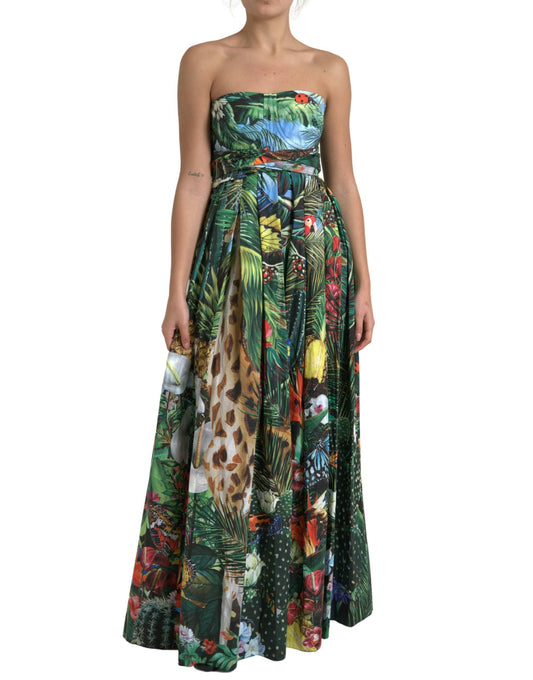 Multicolor Cotton Jungle-Print Gown