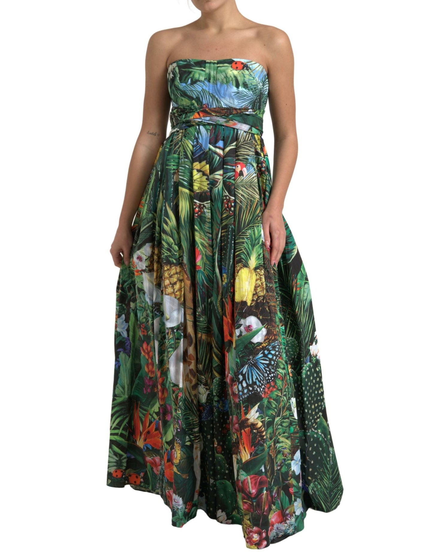 Multicolor Cotton Jungle-Print Gown