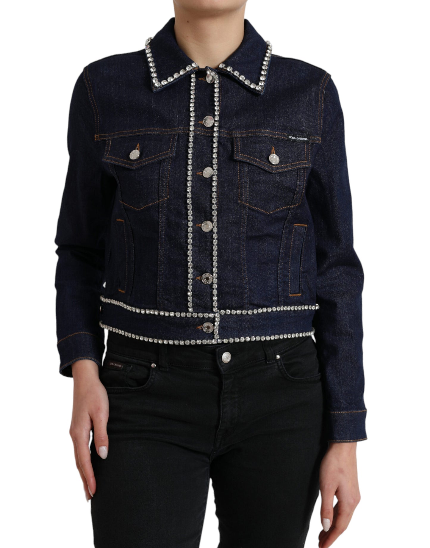 Elegant Denim Jewel Button Jacket