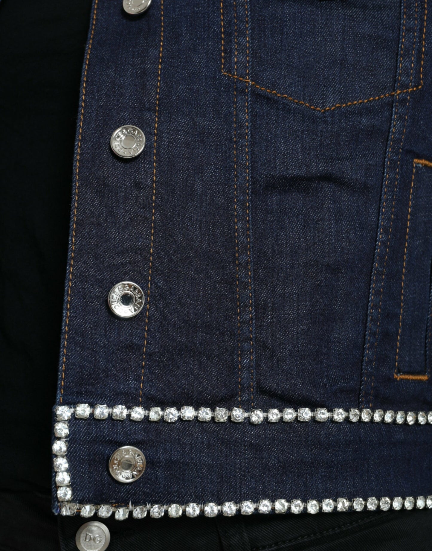 Elegant Denim Jewel Button Jacket