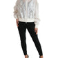 White Floral Lace Silk Full Zip Bomber Jacket