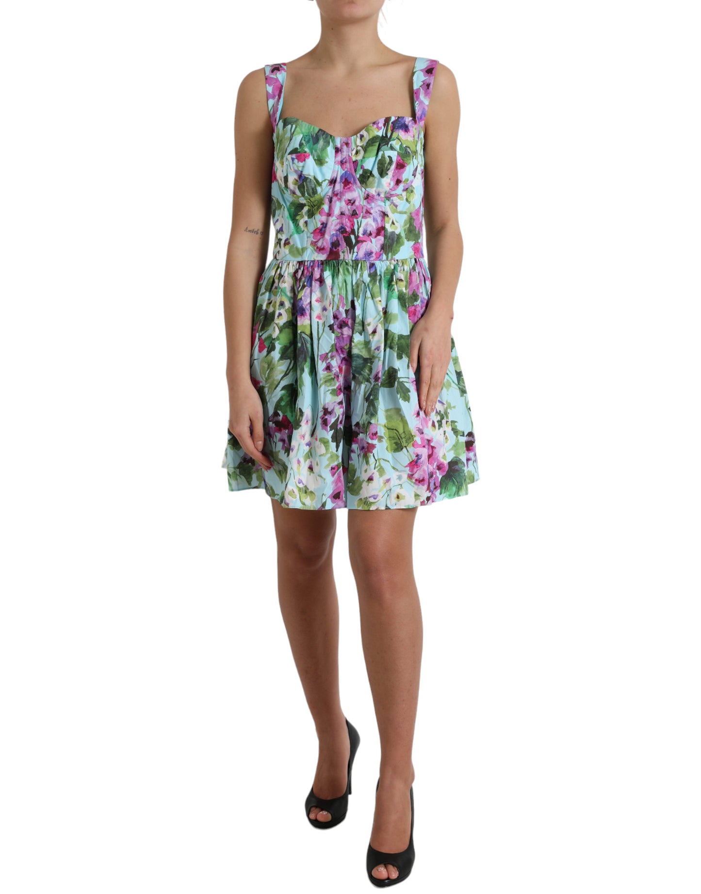 Multicolor Floral A-line Mini Cotton Shift Dress