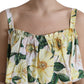 Yellow Floral Print Cotton Mini Dress