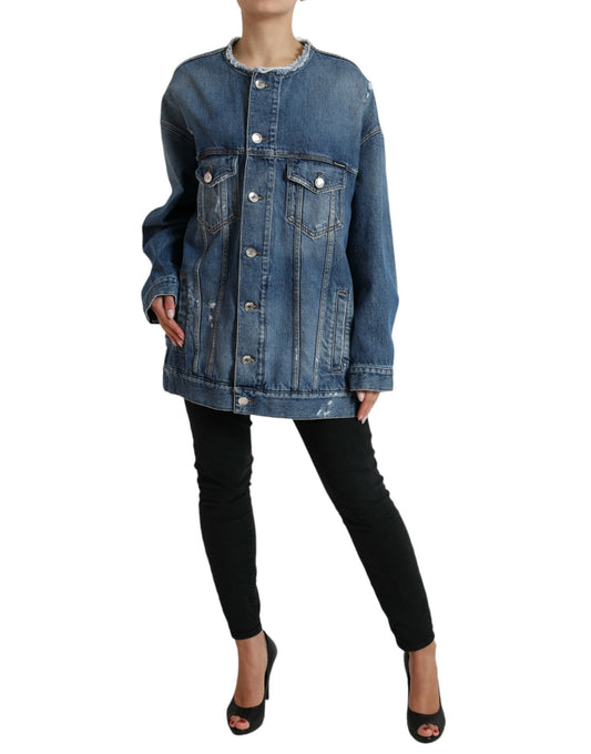 Blue Washed Cotton DENIM Jeans Coat Jacket