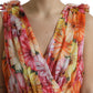 Multicolor Sunflower Print Silk Midi Dress