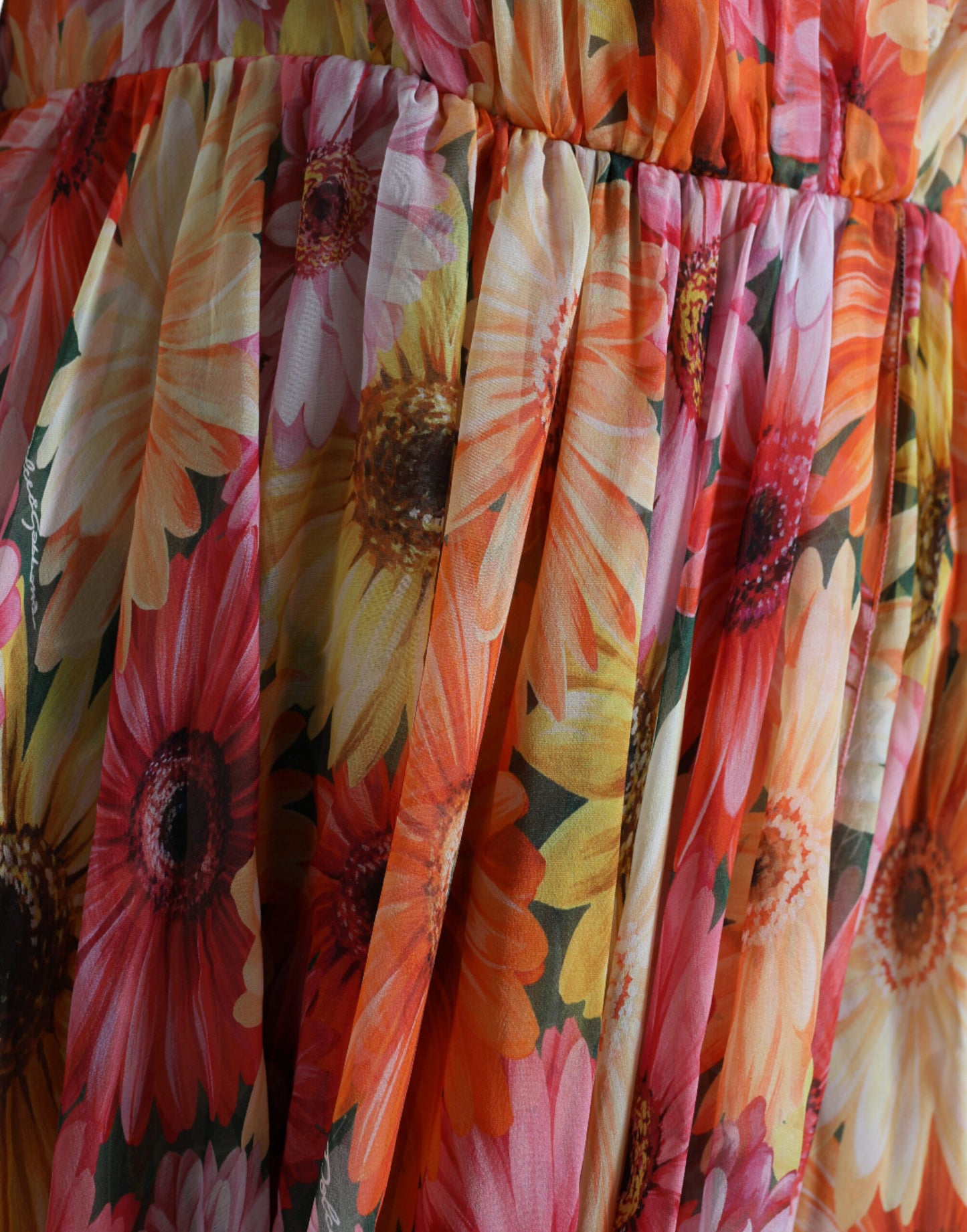 Multicolor Sunflower Print Silk Midi Dress