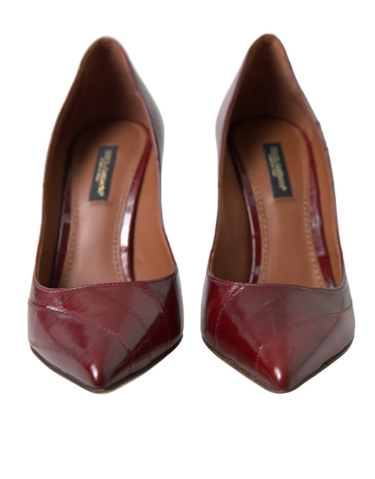 Elegant Bordeaux Eel Skin Pumps