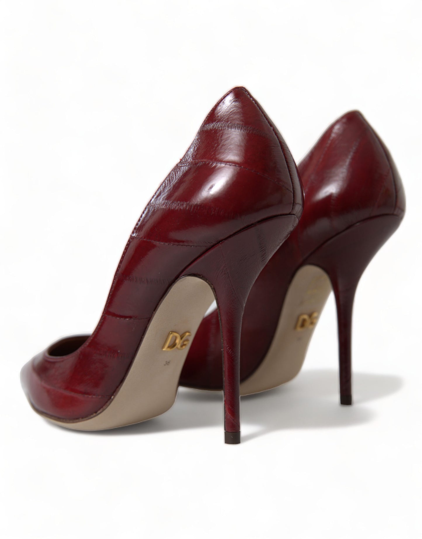 Elegant Bordeaux Eel Skin Pumps