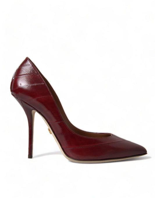 Elegant Bordeaux Eel Skin Pumps