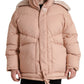 Peach Polyester Hooded Puffer Winter Jacket