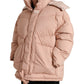 Peach Polyester Hooded Puffer Winter Jacket