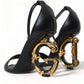 Black Leather Baroque DG Heel Sandals Shoes