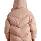 Peach Polyester Hooded Puffer Winter Jacket