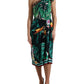 Green Tropical Jungle Print One Shoulder Midi Dress