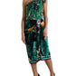 Green Tropical Jungle Print One Shoulder Midi Dress