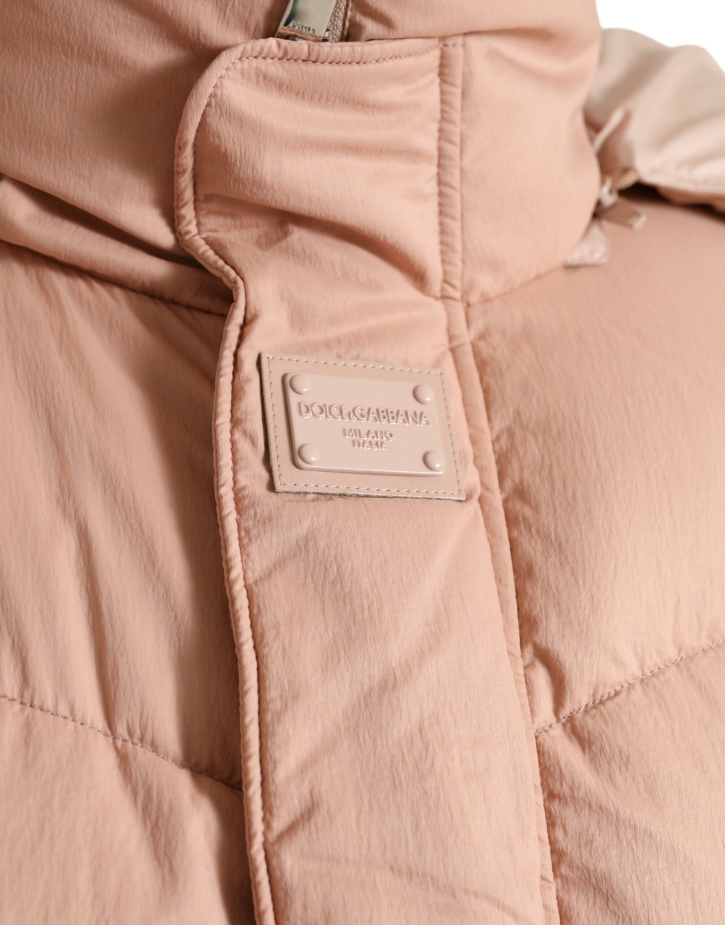 Peach Polyester Hooded Puffer Winter Jacket