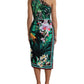 Green Tropical Jungle Print One Shoulder Midi Dress
